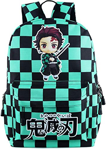 Roffatide anime ryggsäck svart grön rutig skolväska stor kapacitet laptop ryggsäck, Tanjirou, One_Size, Klassisk