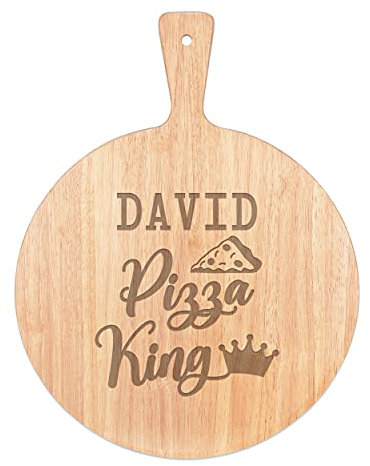 Personalised Custom Pizza Board Pizza King Name Serving Tray Handle Paddle Round Wooden 45x34cm