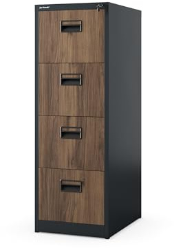 Jan Nowak Armoire Classeur pour Dossiers avec 4 Tiroirs Armoire de Bureau Metallique Revêtement en Poudre Tôle d'acier 132 cm x 46 cm x 62 cm (Anthracite/Imitation Bois)