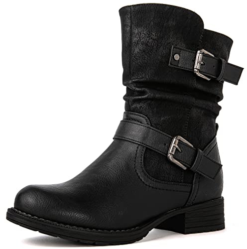GLOBALWIN Women's Black Bukle Zipper Ankle Booties Winter Fashion Boots For Women 10M