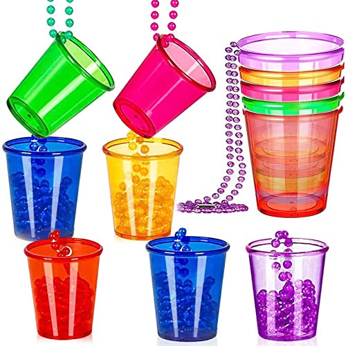 GAROMIA Bunt Schnapsgläser mit Kette, 12 Stück Schnapsglas zum Umhängen Team Braut Halskette Becher cup Bridal Shower Cups Bachelorette Party Jungfer Dekorationen für Junggesellenabschied