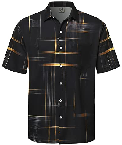 Hardaddy Men's Hawaiian Shirt Short Sleeves Printed Button Down Summer Beach Casual Shirts Black XXL