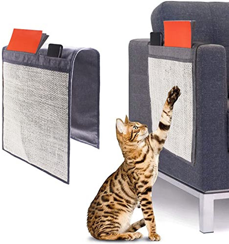Tapis Griffoir pour Chat, 1Pcs Tapis à Gratter en Sisal, Tapis à Chat en Sisal Naturel avec 2 Compartiments pour Protège Tapis, Meubles et Canapés, Gris(S)