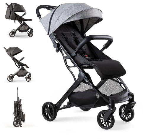 Interbaby Kinderwagen | Reisebuggy von der Geburt bis zu 48 Monaten oder 22 Kg | Quick Fold Button, Stoßdämpfer, XXL-Wechselverdeck, Baby Buggy Minimum Plus Space Grau