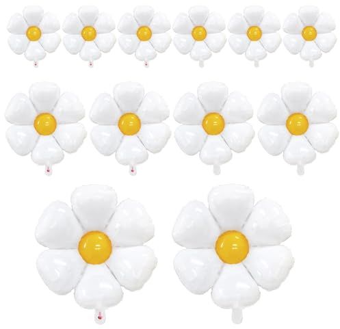 12 stycken tusensköna folieballonger, jättevita tusenskönor ballonger, blomformade ballonger för bröllop, födelsedagsfest, dekoration, babyshower (3 storlekar)