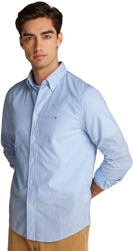Tommy Hilfiger Camisa Hombre Flex Poplin Classic Regular Fit, Multicolor (Sweet Blue/Optic White), S