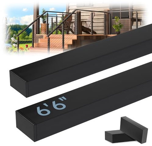 Zylorix 2Pack 6'6 Stainless Steel T304 Black Handrail for Cable Railing with Nylon End Cap Extension Connectors, 2.36 x 1.18 Cuttable Flat Handrail Rectangular Top Rail for Railing Indoor Outdoor