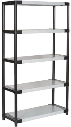 Bayersystem SMARTPLAST 1000 Lagerregal Kunststoffregal mit 5 Regalböden, 185x100x40, bis 350 kg, Schwerlastregal, Kellerregal, Werkstattregal, aus Kunststoff, Grau/Schwarz