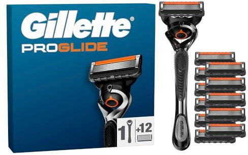Gillette Fusion5 Rasierer für Männer — Inkl. 1 Gillette Nassrasierer, 12 Ersatzklingen mit Gleitstreifen für ein sanftes Gleiten und 5 Klingen für eine Gründliche, Langanhaltende Rasur