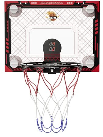 CYFIE Basketballkorb Indoor, Basketball Korb Kinder mit Elektronische Anzeigetafel und Basketball, Mini Basketballkorb fürs Zimmer für Jungen Mädchen Rot mit Saugnapf