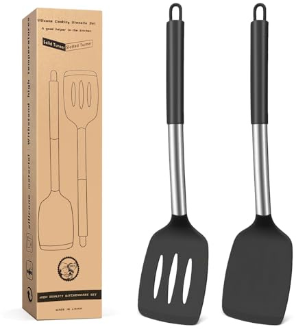 Pfannenwender, Silikon Küchenhelfer lebensmittelechtem Silikon Silicone Spatula Set Hitzebeständig zum Kochen Backen Wenden, Spülmaschinenfest, starker Edelstahl-Kern2