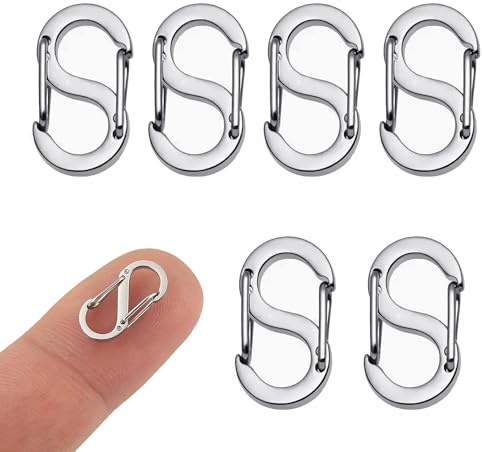 6 moschettoni mini a moschettone, S, piccoli, in acciaio inox, chiusura corta, moschettone argentato, per collana, bracciale, chiusura lampo