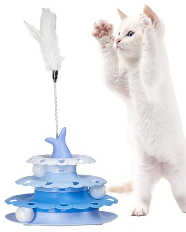 Juguetes interactivos de plumas de gato – Divertido tocadiscos para mascotas con de avance, suministros para mascotas, rodillo de juguete interactivo, pista de torre de bola para ejercicio, caza