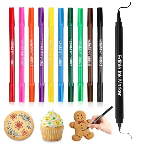 10PCS Food Coloring Pens, Colorful Edible Markers Fine and Thick Tip Foods Grade Gourmet Writers for DIY Fondant,Cakes, Cookies, Frosting, Baking Decorating Painting Drawing Writing Food Pens