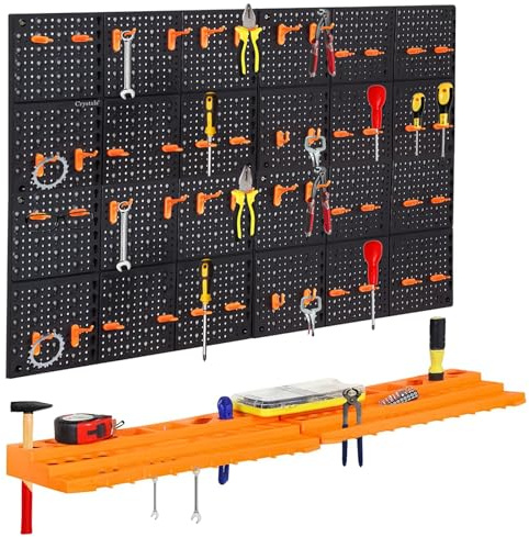 Crystals Garage Tool Storage with Shelf & Pegboard For Multiple Tools, Garden Tool Rack for Easy Access to 78 Pcs Tools and Accessories, Tool Board For All You Need For Gardening & DIY