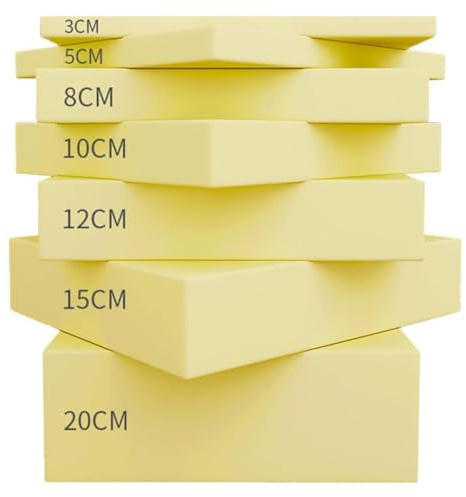 Yuly Gommapiuma per Imbottitura, Pannello in Poliuretano Espanso Alta Densità 35, Dimensioni Personalizzate, Tagliare, per Panche Cuscini Divano Letto e Sedute, 1 Pezzo, Giallo, Spessore 8cm, 55x55cm