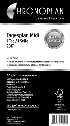 Chronoplan 50247 kalenderinlägg 2017 (dagsplan Midi, 1 dag/1 sida) vit