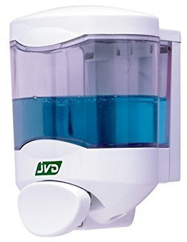 JVD Distributeur Savon Crystal 450ml Blanc - Compatible Savon Gel - Bouton Poussoir - Anti-vandalisme - Matériel Professionnel
