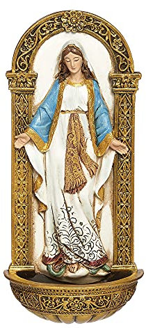 Roman Needzo PLC 17,8 cm Our Lady of Grace ST Mary Gold Leaf Catholic Acquasantiera in Resina
