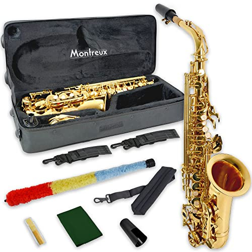 Montreux Student Eb Alto Saxophone pour débutants avec étui de protection léger, embouchure, anche, élingue, protège-pad - Laiton laqué, clé de fa# aigu, mi bémol