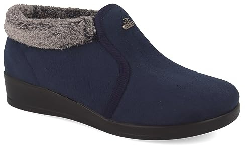 Fly Flot | Full Slipper Woman, Pantofole Donna Effetto Metallizato con Bordo in Ecopelliccia, Tomaia in Morbida Microfibra e Peluche, Sottopiede in Microfibra, Blu, 38
