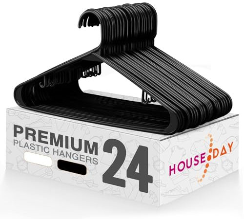 HOUSE DAY 24 Stück Plastik Kleiderbügel - Schwarz Kleiderbügel Platzsparend Kunststoff 41.6cm Länge