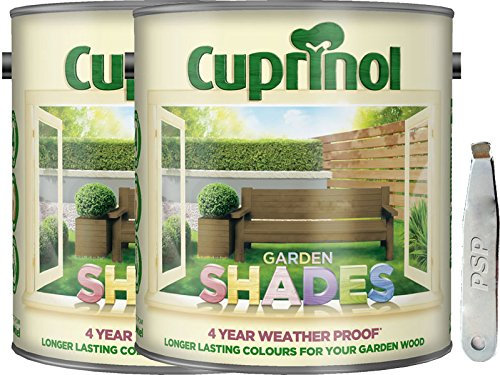 Twin Pack of Cuprinol Garden shades Urban Slate 2.5L & PSP Metal tin opener. Long lasting protection for all types of garden wood.