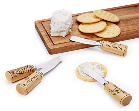 Twine Cork Handle Cheese Spreaders Knives Set - Appetizer Serving Knives - Cream Cheese Spreaders - Set of 4
