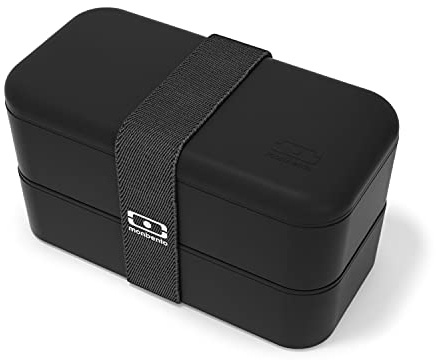 monbento - Bento Box MB Original with Compartments Made in France - 2 Tier Leakproof Lunch Box for Work/School Lunch Packing - BPA Free - Food Grade Safe Food Containers (Black Onyx)