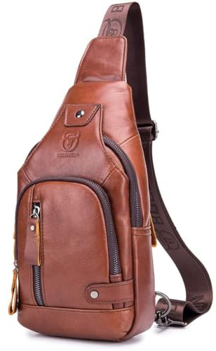 Hebetag Xieben Vintage Leather Sling Chest Bag Crossbody Pack para Hombres Mujeres Viaje Paquete de Hombro Mochila