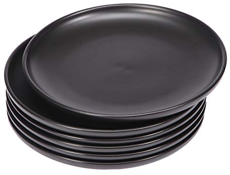 BonNoces Matte Black Porcelain Dinner Plate Set, 8-Inch Modern Round Reusable Lunch & Dessert Plates, 6 Count