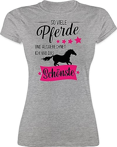 Shirt Damen - So viele Pferde und ich hab das schönste - S - Grau meliert - reiten t-Shirt pferden sprüche Tshirt mädchen pferdesprüche reitbekleidung Reitsport Oberteile Reiter für Frauen