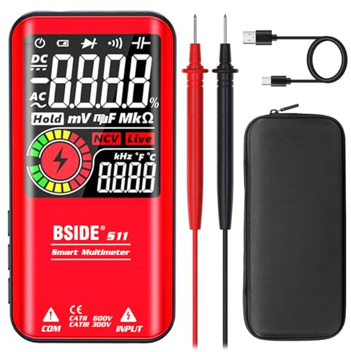 BSIDE Color LCD Digital Multimeter 3 Results Display 9999 Counts Auto-Ranging Ohmmeter, Rechargeable with Smart Mode, Capacitance Ohm Frequency Diode Duty Cycle Live Check Voltage Tester