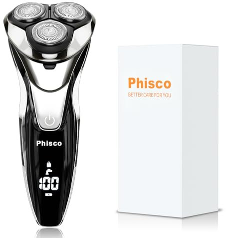 Phisco Rasoir Electrique Homme Rechargeable Wet & Dry, Rasoir Homme Electrique,Tondeuse à Barbe Haute PréCision, Rasage Avec 3d TêTes Rotatives, 100% Etanche&120 Min D'Autonomie Rms8112