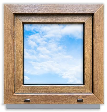 LORAC | Finestra in PVC Rovere dorato-bianco, 500x500mm, DIN Destra, inclinabile e apribile, doppio vetro, a risparmio energetico – Finestra con certificato CE per cantina e appartamento