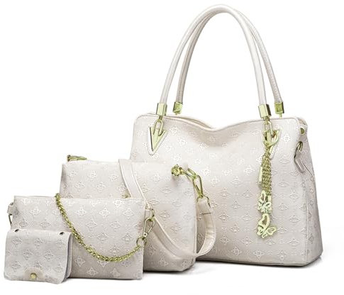HAWEE Damen Handtaschen Set Elegant Shopper Schultertasche PU-Leder Handtasche Kleine Umhängetasche Handy Geldbörse Kartenhalter 4-teiliges Set