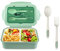 Newpop lunch box avec 3 compartiments et cuillère fourchette 1400 ml, bento étanche sans BPA, boite repas pour micro-ondes et Lave-Vaisselle, pour adultes enfants travail scolaire, vert