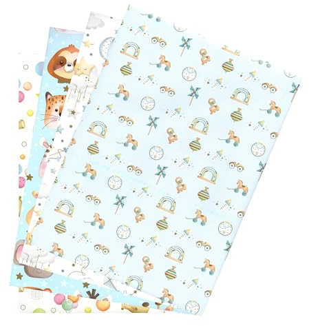 ARKRAFT presentpapper set 4 ark storlek 90 x 65 cm present till födelse dop barn (födelse barn)
