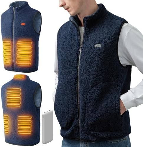 LABEWVI Gilet Chauffant, Veste chauffante Homme Femme, Doudoune avec 10000mAh Batterie Incluse, Polaire Blouson, USB Électrique Manteau avec 3 Niveau de Chauffant, 6 Zones chauffante