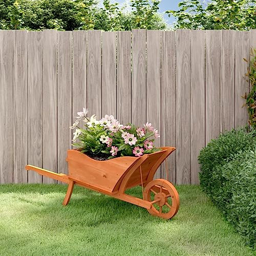 Homgoday Planter with Wheelbarrow Shape, Spruce Wood, 128 x 45.5 x 43 cm, Large Planters for Outdoor, Garden Balcony or Terrace Urban Orchard