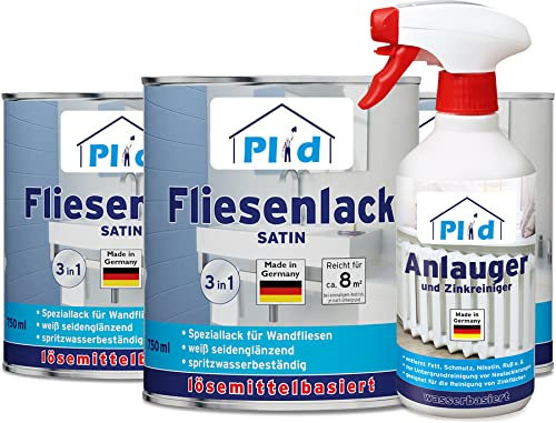 PLID® Peinture pour carrelage de salle de bain et cuisine [résistant à l'humidité] Vernis pour carrelage blanc satiné 2,25 l pour salle de bain – Repeindre et peindre le carrelage en intérieur –