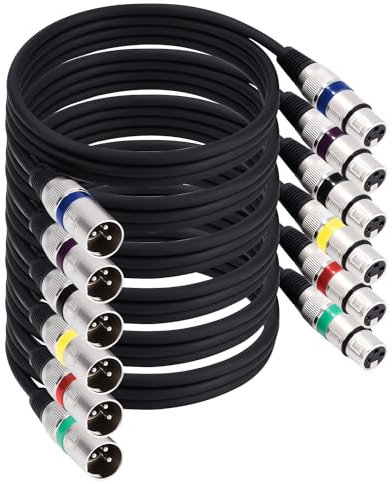 Xespis 6 Stück 1.5M XLR Kabel Premium Symmetrisches XLR Mikrofonkabel, Pin DMX Microphone Signal Cable Connection Cable Stecker auf Buchse DMX Mikrofonkabel für Studioaufnahmen und Live-Produktion