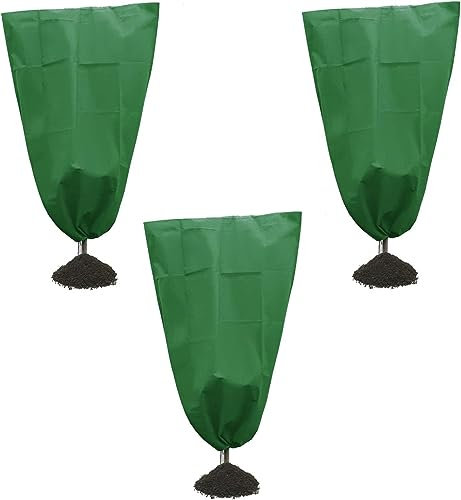 3 Stück Winterschutz für Pflanzen - 100x80cm Grün Frostschutz Kübelpflanzensack für Kübelpflanzen, mit Zugband, Atmungsaktiv,Reißfest,Wiederverwendbar,Frostschutz für Kübelpflanzen,Palmen, Olivenbaum