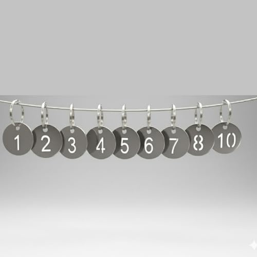 10-Pack Stainless Steel Key Tags with Rings | 25mm Numbered ID Tags (1-10) | Durable, Corrosion-Resistant Key Chains for Organizing Keys, Bags, and Equipment
