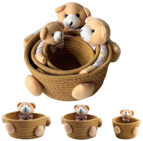 SilverChry 3Pcs Cesta de Huevos de Pascua, Cesta de Cuerda de Algodón, Cesta del Conejo de Pascua, Cesta Organizadora Cuerda Algodón Tejida, Cestas de Almacenaje, Cestas Baño Organizadoras (Marrón)