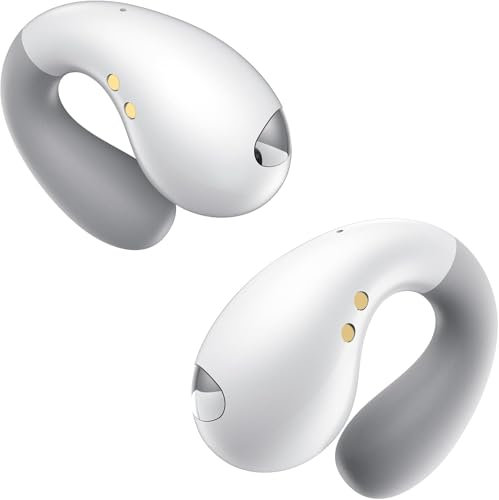 EUQQ Auriculares Conducción Ósea Blanco- Auriculares Inalámbricos Deportivos con Diseño Abierto, Conexión Bluetooth 5.3 y Alta Comodidad, Cascos Inalámbricos Bluetooth Deporte para Running y Gimnasio