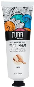 FURR 10% Urea & Natural AHAs Foot Cream | For Dry & Cracked Heels | 1% Salicylic Acid | Infused with Shea Butter, Tea Tree Oil, and Aloe Vera Extract | Deeply Hydrates, Repairs & Exfoliates | 75g