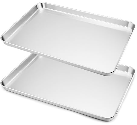 HaWare Lot de 2 plaques de cuisson extra larges en acier inoxydable – 45 x 33 x 2,5 cm, plaque à biscuits pour la cuisson, le service, saine et non toxique, facile à nettoyer et passe au