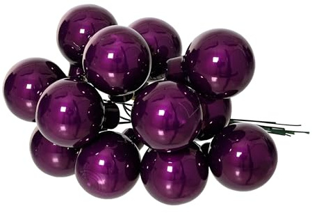Weihnachtskugeln am Draht Glas 2,5cm x 12 Stück Spiegelbeeren glänzend - kleine Dekokugeln - Christbaumschmuck & Weihnachtsdeko - Feige