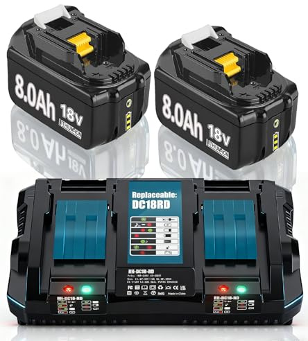 Hohe Kapazität 2X 18V 8.0Ah Ersatzakku für makita + Dual Port 6A Ladegerät für DC18RD Kompatibel für BL1860B BL1850B BL1840B BL1835 194205-L1845 BL1890 BL1430 BL1835 194205 with LED Werkzeugakku.
